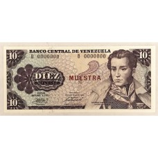 VENEZUELA 1972 . TEN 10 BOLIVARES BANKNOTE . SPECIMEN